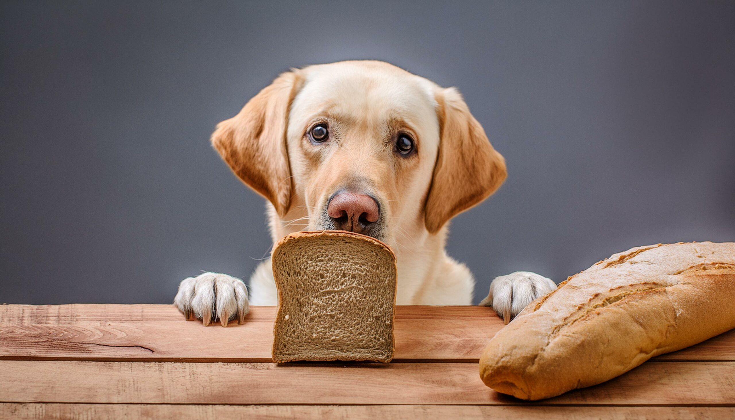 feeding bread to labrador