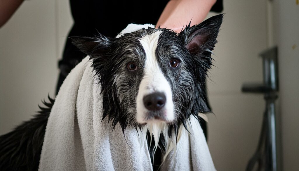 Border Collie bathing