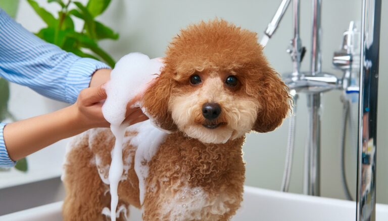 Poodle bathing