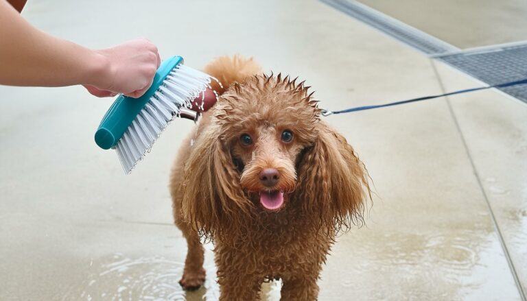 Poodle grooming wet brushing