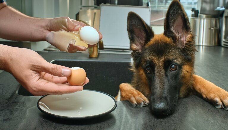 German Shepherd puppy boiled eggs