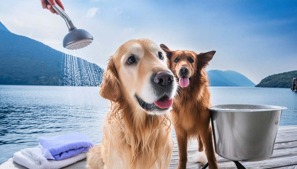 Golden Retrievers bathing behaviors