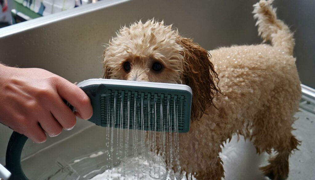 Poodle grooming wet brushing