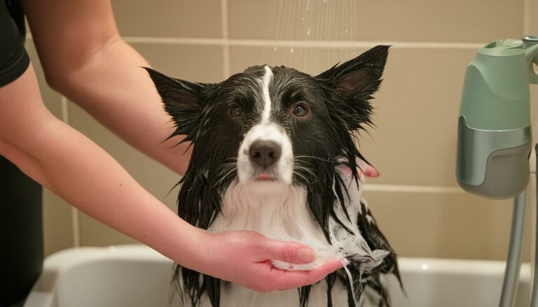 Border Collie bathing