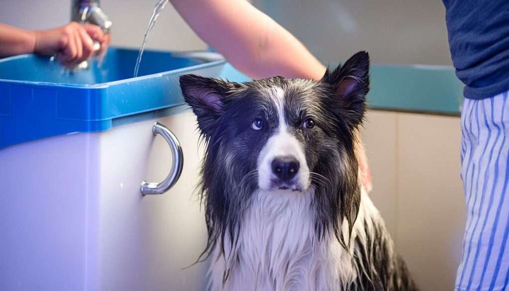 Border Collie bathing