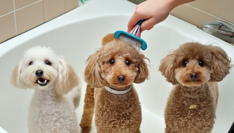 brushing poodle